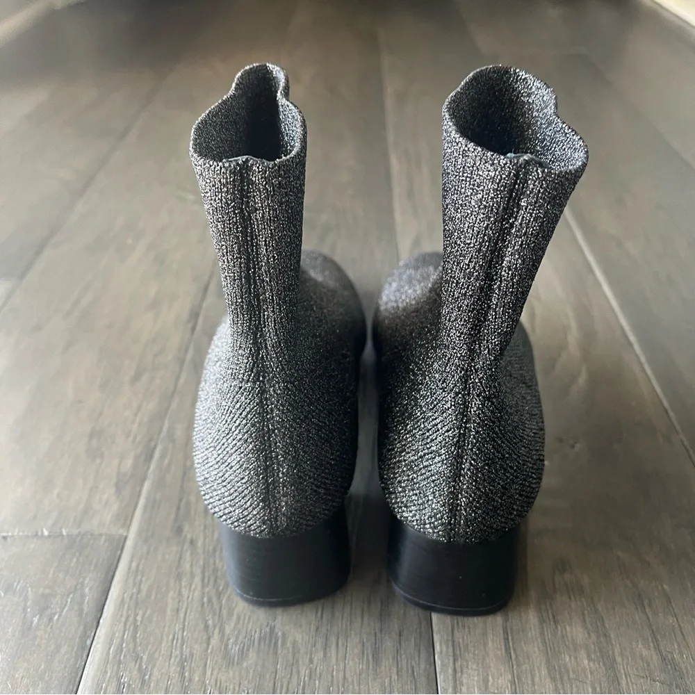 Loeffler Randall Carter Metallic Sock Booties Silver Black 6